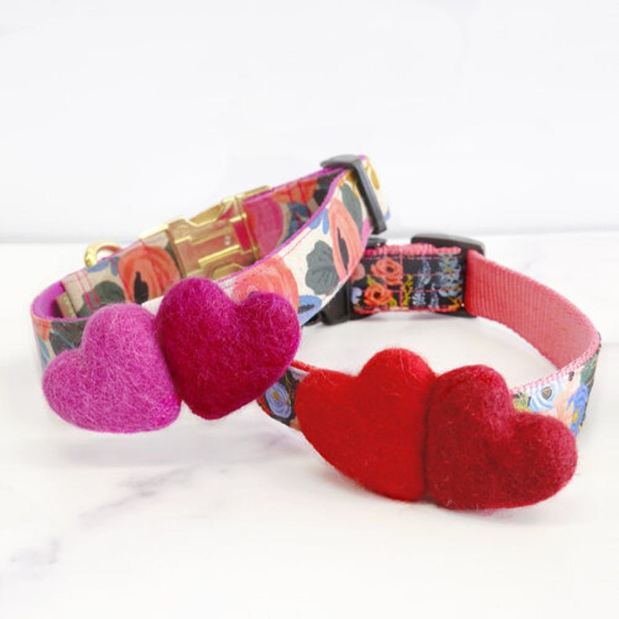 Collars, Leads & Accessories Mimi Green | Valentine Dog Collar Heart Accessory (Double) 5 Color Combos