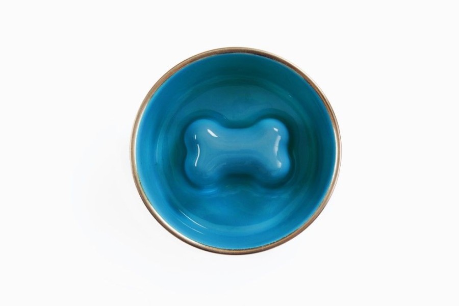 Bowls & Feeding Supplies Jax & Bones | Jax & Bones Bone Slow Feeder Bowl Blue Large