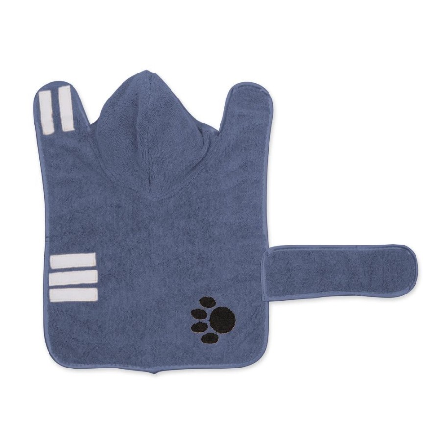 Pet Apparel Bone Dry Pet | Stonewash Blue Embroidered Paw Pet Robe