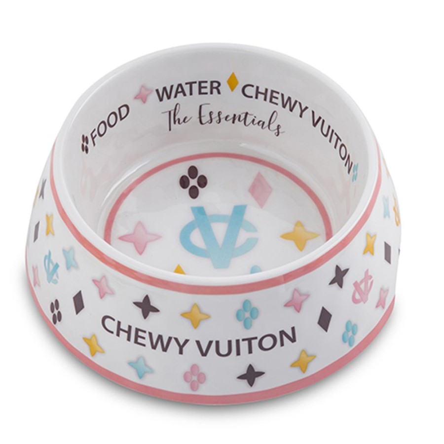 Bowls & Feeding Supplies Haute Diggity Dog | White Chewy Vuiton Bowl - Medium (Case Of 2) By Haute Diggity Dog