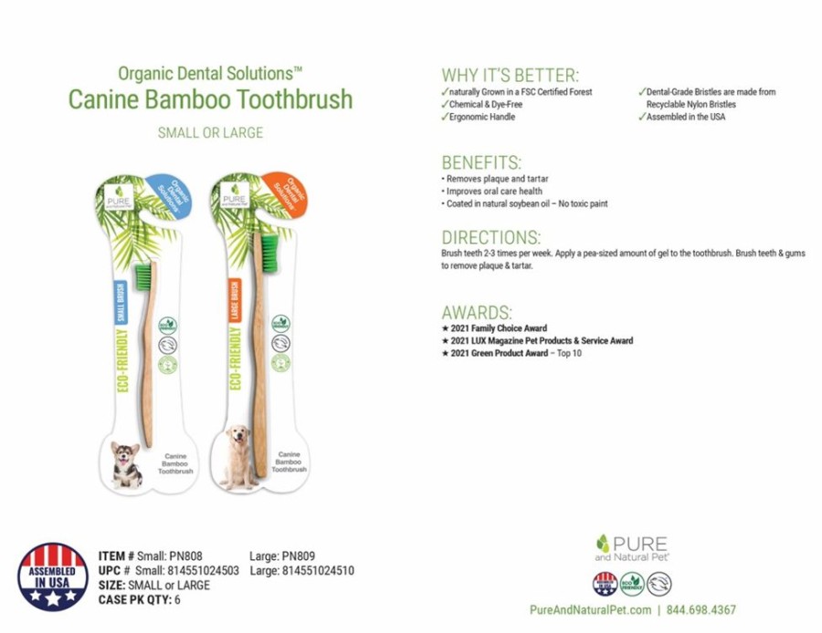 Grooming & Shampoos Pure and Natural Pet® | Organic Dental Solutions Bamboo Brush - Large Bamboo Brush