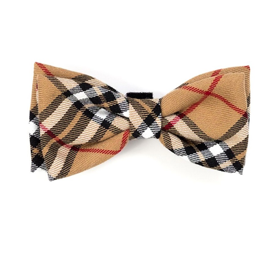 Collars, Leads & Accessories The Worthy Dog | Tan Plaid Bow Tie