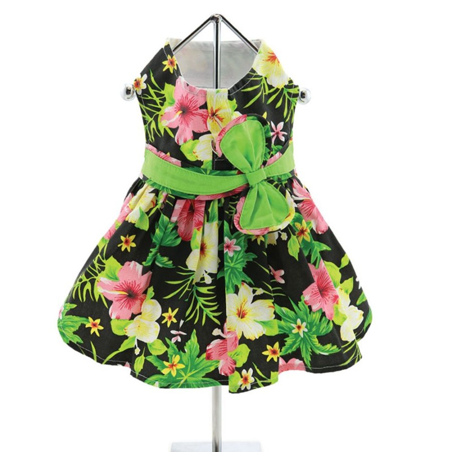 Pet Apparel (Continued) Doggie Design, Inc. | Twilight Black Hawaiian Hibiscus Dress W/ Leash & D-Ring