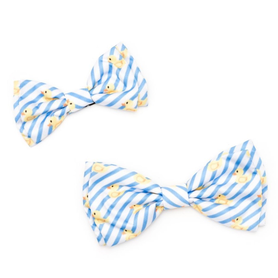 Collars, Leads & Accessories The Worthy Dog | Light Blue/White Stripe Rubber Duck Bow Tie