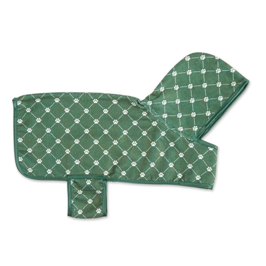 Pet Apparel Bone Dry Pet | Hunter Green Printed Trellis Paw Pet Robe