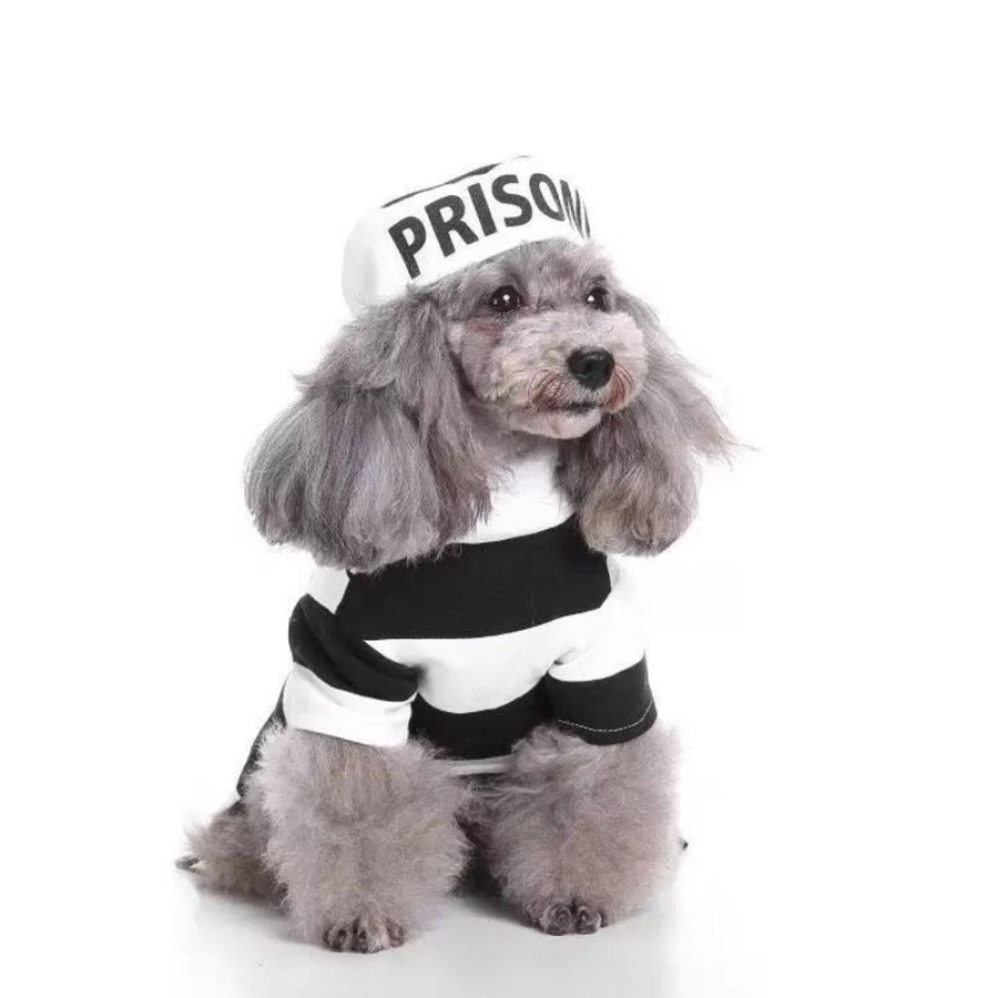 Pet Apparel (Continued) Pet Life | Striped Retro Inmate Prisoner Pet Dog Costume Uniform