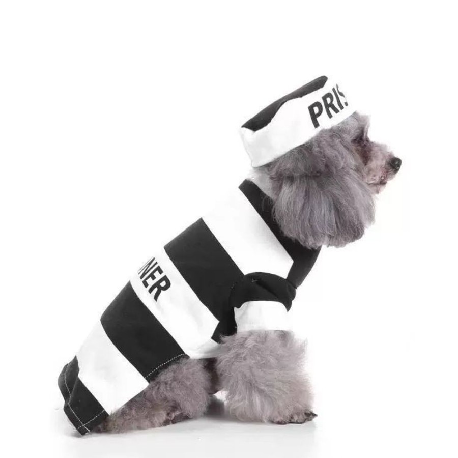 Pet Apparel (Continued) Pet Life | Striped Retro Inmate Prisoner Pet Dog Costume Uniform