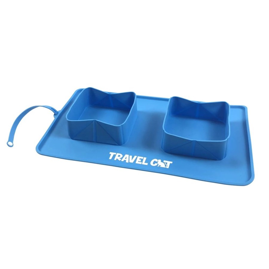 For Cats & Other Critters Travel Cat | The Travel Buddy Double Bowl & Mat - Portable Cat Food & Water Dish