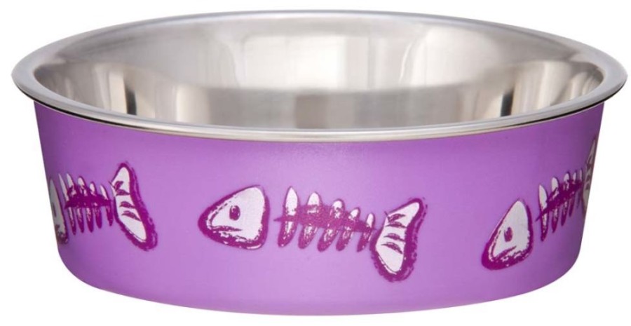 Bowls & Feeding Supplies Loving Pets Gourmet | Loving Pets Bella Designer Fish Skeleton Cat Dish Lilac Extra-Small