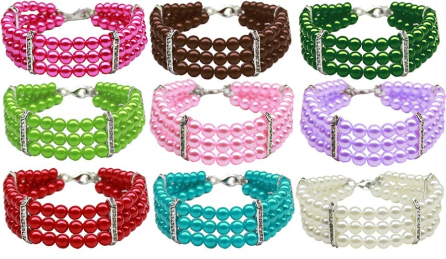 Collars, Leads & Accessories Mirage Pet Products | Three Row Pearl Necklaces