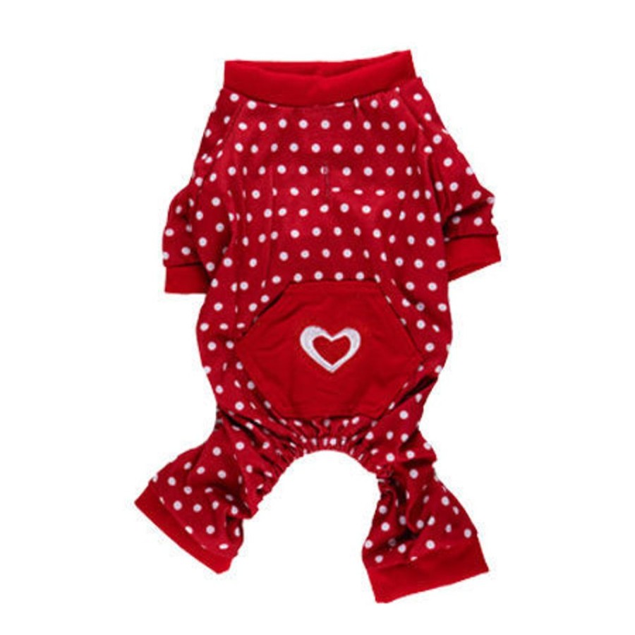 Pet Apparel (Continued) Max's Closet, LLC | Red With White Polka Dot Jammies With Heart