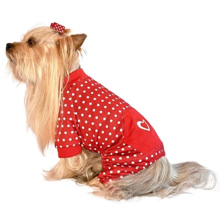 Pet Apparel (Continued) Max's Closet, LLC | Red With White Polka Dot Jammies With Heart