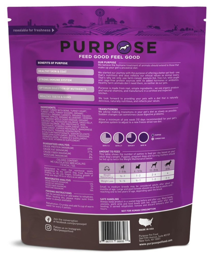 Pet Food Purpose | Purpose Freeze-Dried Turkey & Veggie Dog Food, 14Oz. Pattys