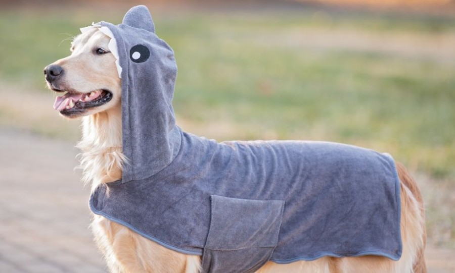 Pet Apparel BoxDog | Microfiber Dog Bathrobe With Shark Hoodie By Boxdog