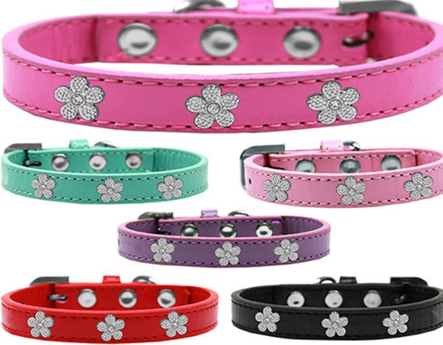 Collars, Leads & Accessories Mirage Pet Products | Silver Flower Widget Dog Collar