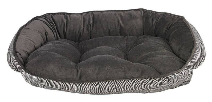 Beds, Crates, Etc. Bowsers Pet Products | Herringbone Microvelvet Crescent Bed With Ash Bottom / Trim