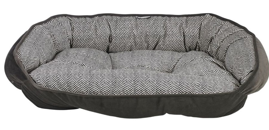 Beds, Crates, Etc. Bowsers Pet Products | Herringbone Microvelvet Crescent Bed With Ash Bottom / Trim