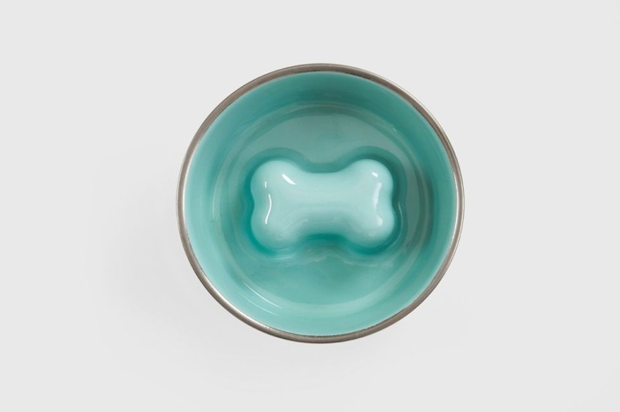 Bowls & Feeding Supplies Jax & Bones | Jax & Bones Bone Slow Feeder Bowl Teal Small