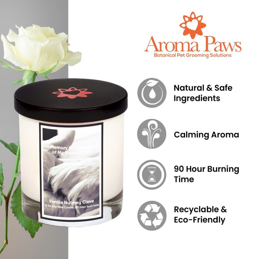 Stuff For Humans Aroma Paws | Paw In Hand Black Memorial Candle With Lid (12.0 Oz)- Case Of 4