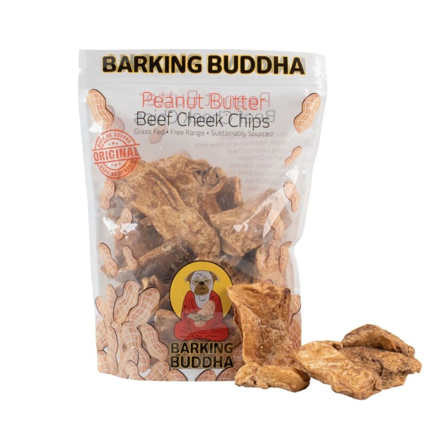 Treats Barking Buddha | Peanut Butter Beef Cheek Original Chips 1 Lb. Value Bag