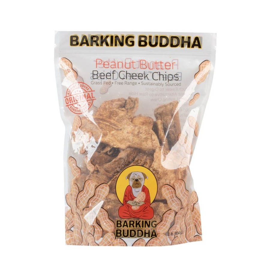 Treats Barking Buddha | Peanut Butter Beef Cheek Original Chips 1 Lb. Value Bag